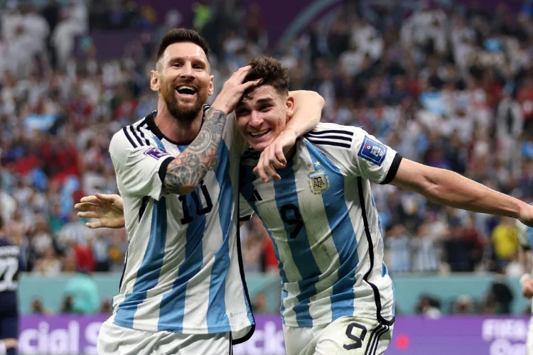 Lionel Messi and Julian Alvarez celebrating their goals in FIFA World Cup 2022 Argentina vs Croatia semi-final match